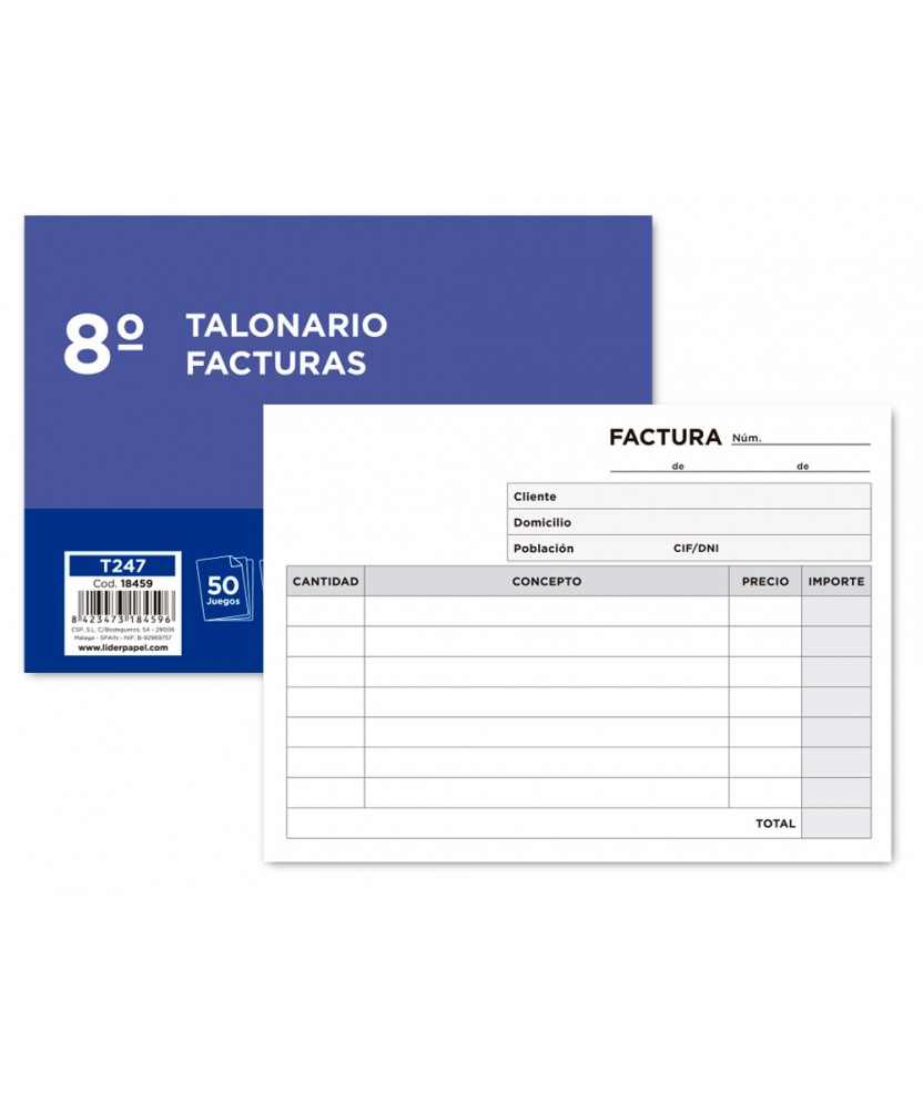 Talonario liderpapel facturas 8º original y copia t247 apaisado sin i v a