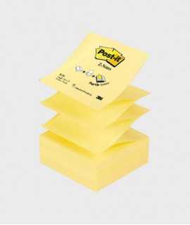 Bloc de notes adhesives en zig-zag Post-it. Mida: 7,6x7,6 cm. 100 fulls.