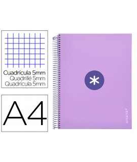 Cuaderno espiral a4 micro antartik tapa forrada 120h 90 gr cuadro 5mm 5 bandas 4 taladros color lavanda