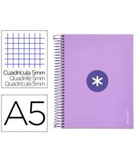 Cuaderno espiral a5 micro antartik tapa forrada120h 90 gr cuadro 5mm 5 banda 6 taladros color lavanda