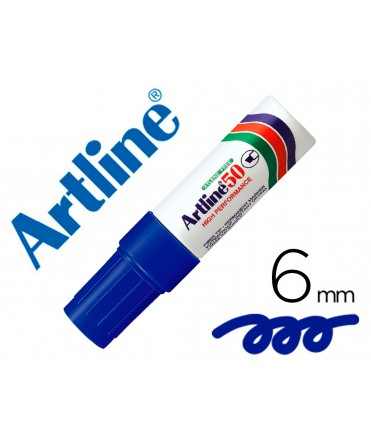 Rotulador artline marcador permanente ek-50 azul -punta biselada 6 mm -papel metal y cristal