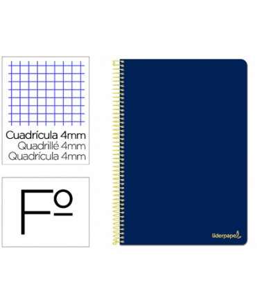 Cuaderno espiral liderpapel folio smart tapa blanda 80h 60gr cuadro 4mm con margen color azul oscuro