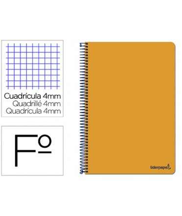 Cuaderno espiral liderpapel folio smart tapa blanda 80h 60gr cuadro 4mm con margen color naranja