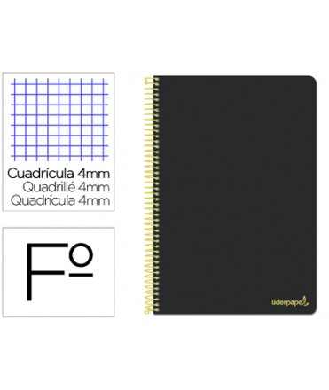 Cuaderno espiral liderpapel folio smart tapa blanda 80h 60gr cuadro 4mm con margen color negro