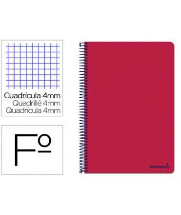 Cuaderno espiral liderpapel folio smart tapa blanda 80h 60gr cuadro 4mm con margen color rojo