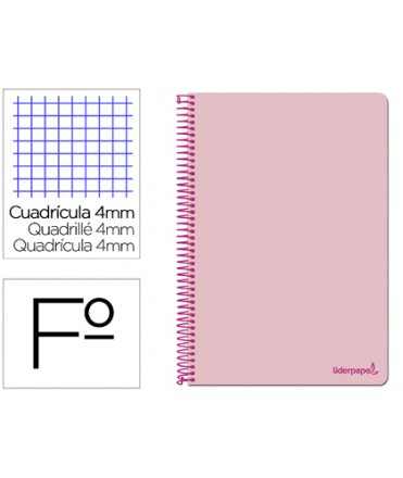 Cuaderno espiral liderpapel folio smart tapa blanda 80h 60gr cuadro 4mm con margen color rosa