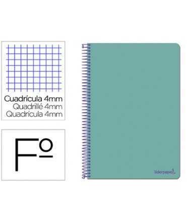 Cuaderno espiral liderpapel folio smart tapa blanda 80h 60gr cuadro 4mm con margen color turquesa