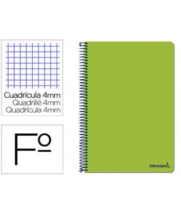 Cuaderno espiral liderpapel folio smart tapa blanda 80h 60gr cuadro 4mm con margen color verde