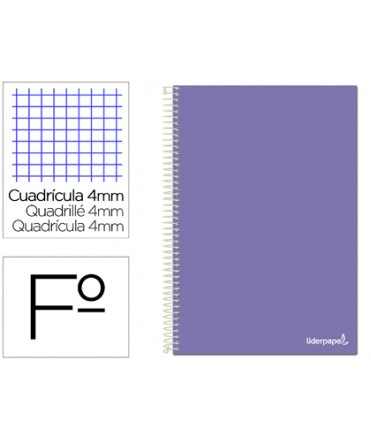 Cuaderno espiral liderpapel folio smart tapa blanda 80h 60gr cuadro 4mm con margen color violeta