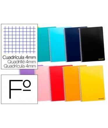 Cuaderno espiral liderpapel folio smart tapa blanda 80h 60gr cuadro 4 mm con margen colores surtidos