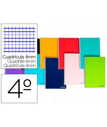 Cuaderno espiral liderpapel cuarto smart tapa blanda 80h 60gr cuadro 4mm con margen colores surtidos