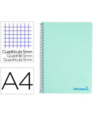 Cuaderno espiral liderpapel a4 micro wonder tapa plastico 120h 90 gr cuadro 5 mm 5 banda4 taladro color verde turquesa