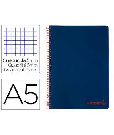 Cuaderno espiral liderpapel a5 micro wonder tapa plastico 120h 90g cuadro 5mm 5 bandas 6 taladros color azul marino