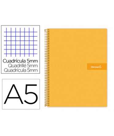 Cuaderno espiral liderpapel a5 micro crafty tapa forrada 120h 90 gr cuadro 5mm 5 bandas6 taladros color naranja