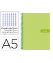 Cuaderno espiral liderpapel a5 micro crafty tapa forrada 120h 90 gr cuadro 5mm 5 bandas6 taladros color verde