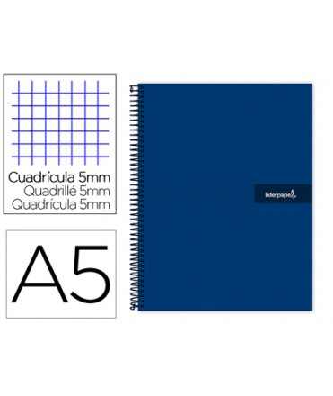 Cuaderno espiral liderpapel a5 micro crafty tapa forrada 120h 90 gr cuadro 5mm 5 bandas6 taladros color azul