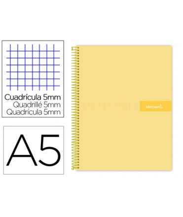 Cuaderno espiral liderpapel a5 micro crafty tapa forrada 120h 90 gr cuadro 5mm 5 bandas6 taladros color amarillo