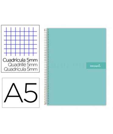 Cuaderno espiral liderpapel a5 micro crafty tapa forrada 120h 90 gr cuadro 5mm 5 bandas6 taladros color turquesa