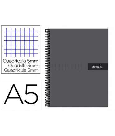 Cuaderno espiral liderpapel a5 micro crafty tapa forrada 120h 90 gr cuadro 5mm 5 bandas6 taladros color negro