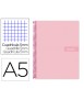 Cuaderno espiral liderpapel a5 micro crafty tapa forrada 120h 90 gr cuadro 5mm 5 bandas6 taladros color rosa