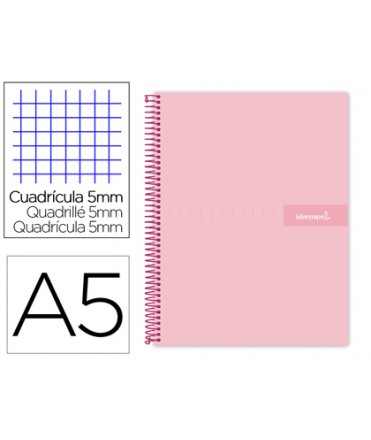 Cuaderno espiral liderpapel a5 micro crafty tapa forrada 120h 90 gr cuadro 5mm 5 bandas6 taladros color rosa