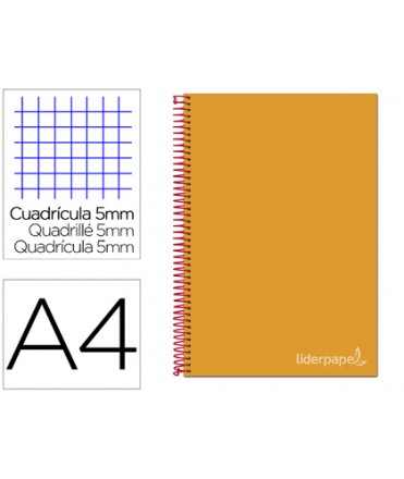 Cuaderno espiral liderpapel a4 micro jolly tapa forrada 140h 75 gr cuadro 5mm 5 bandas4 taladros color naranja