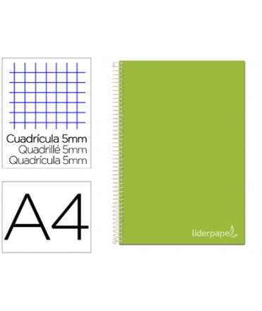 Cuaderno espiral liderpapel a4 micro jolly tapa forrada 140h 75 gr cuadro 5mm 5 bandas 4 taladros color verde