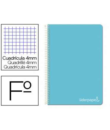 Cuaderno espiral liderpapel folio witty tapa dura 80h 75gr cuadro 4mm con margen color celeste