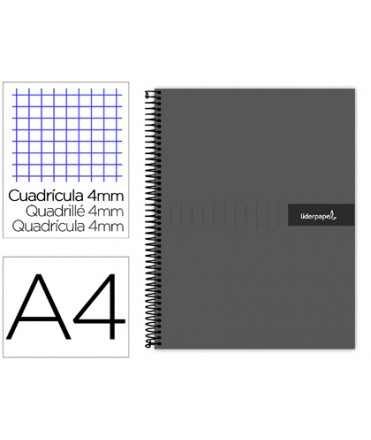 Cuaderno espiral liderpapel a4 crafty tapa forrada 80h 90 gr cuadro 4mm con margen color negro