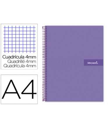 Cuaderno espiral liderpapel a4 crafty tapa forrada 80h 90 gr cuadro 4mm con margen color violeta