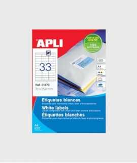 Etiquetes autoadhesives blanques Apli A4 de 70x25,4 mm, 3300 unitats