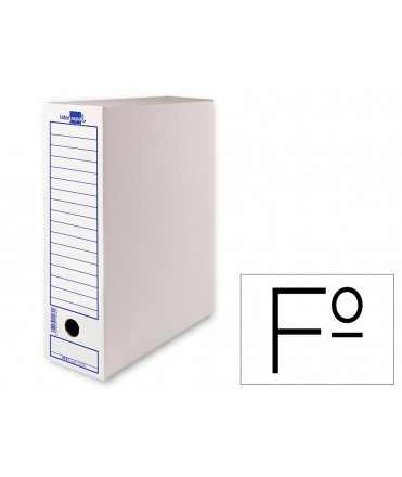 Caja archivo definitivo liderpapel 104 folio carton reciclado 325g/m2 lomo 100 mm blanco 365x100x251 mm