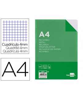 Recambio liderpapel a4 100 hojas 60g/m2 cuadro 4 mm con margen 16 taladros