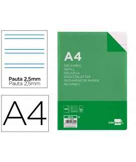 Recambio liderpapel folio 100 hojas 60g/m2 pauta 5ª 2.5mm con margen 16 taladros