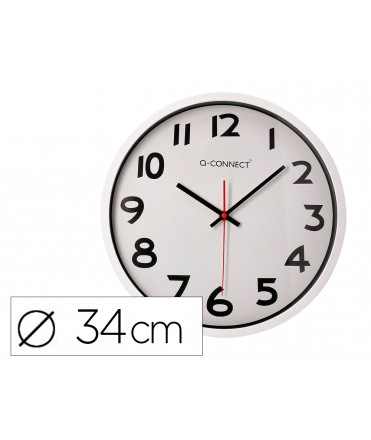 Reloj q-connect de pared plastico oficina redondo 34 cm marco blanco