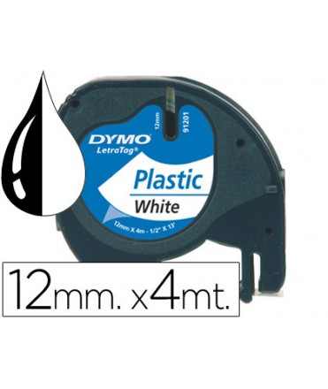 Cinta dymo plastico 12mmx4mt negro/blanco perla para maquina letratag 91201