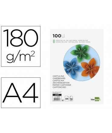 Cartulina liderpapel a4 180g/m2 verde paquete de 100 hojas