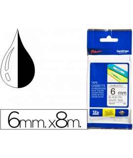 Cinta brother tze-211 blanco-negro 6mm longitud 8 mt