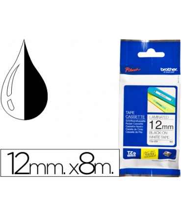 Cinta brother tze-231 blanco-negro 12mm longitud 8 mt