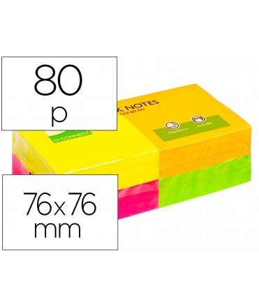 Bloc de notas adhesivas quita y pon q-connect 76x76 mm con 80 hojas fluorescentes pack de 12 surtidas en 4 colores