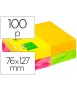 Bloc de notas adhesivas quita y pon q-connect 127x76 mm fsc 100 hojas fluorescentes pack de 12 -surtidas en 4 colores