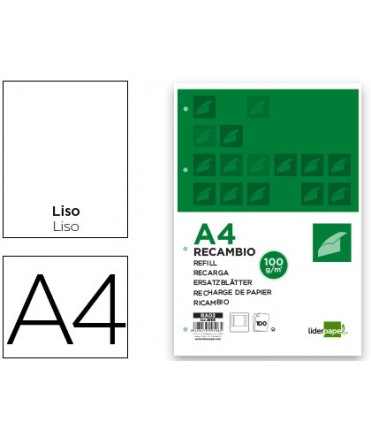 Recambio liderpapel a4 100 hojas 100g/m2 liso 4 taladros doble margen