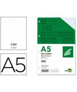 Recambio liderpapel a5 100h 100g/m2 liso doble margen 6 taladros