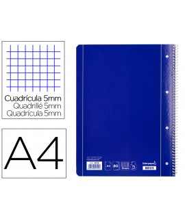 Cuaderno espiral liderpapel a4 micro serie azul tapa blanda 80h 75 gr cuadro 5mm con margen 4 taladros azul