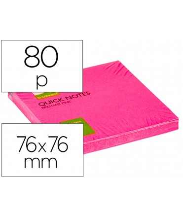 Bloc de notas adhesivas quita y pon q-connect 76x76 mm rosa neon 80 hojas