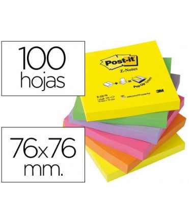 Bloc de notas adhesivas quita y pon post-it 76x76 mm z-notesultra intenso pack de 6 blocs surtido