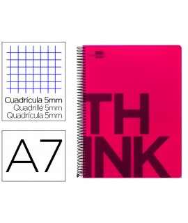 Cuaderno espiral liderpapel a7 micro think tapa plastico 100h 70g cuadro 5mm 4 bandas rosa