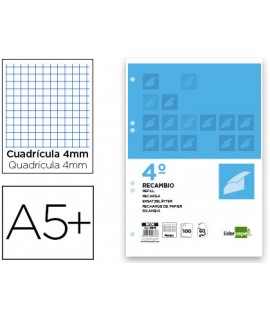 Recambio liderpapel cuarto 100 hojas 60g/m2 cuadro 4mm con margen 6 taladros