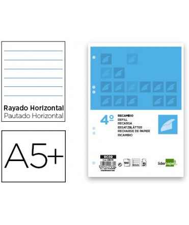 Recambio liderpapel cuarto 100 hojas 60g/m2 horizontal con margen 6 taladros