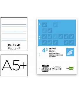 Recambio liderpapel cuarto 100 hojas 60g/m2 pauta 4ª 3.5mm con margen 6 taladros